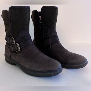 UGG Simmens Waterproof Boots Brown/Khaki Green Sherpa Side Zip Strappy 6.5